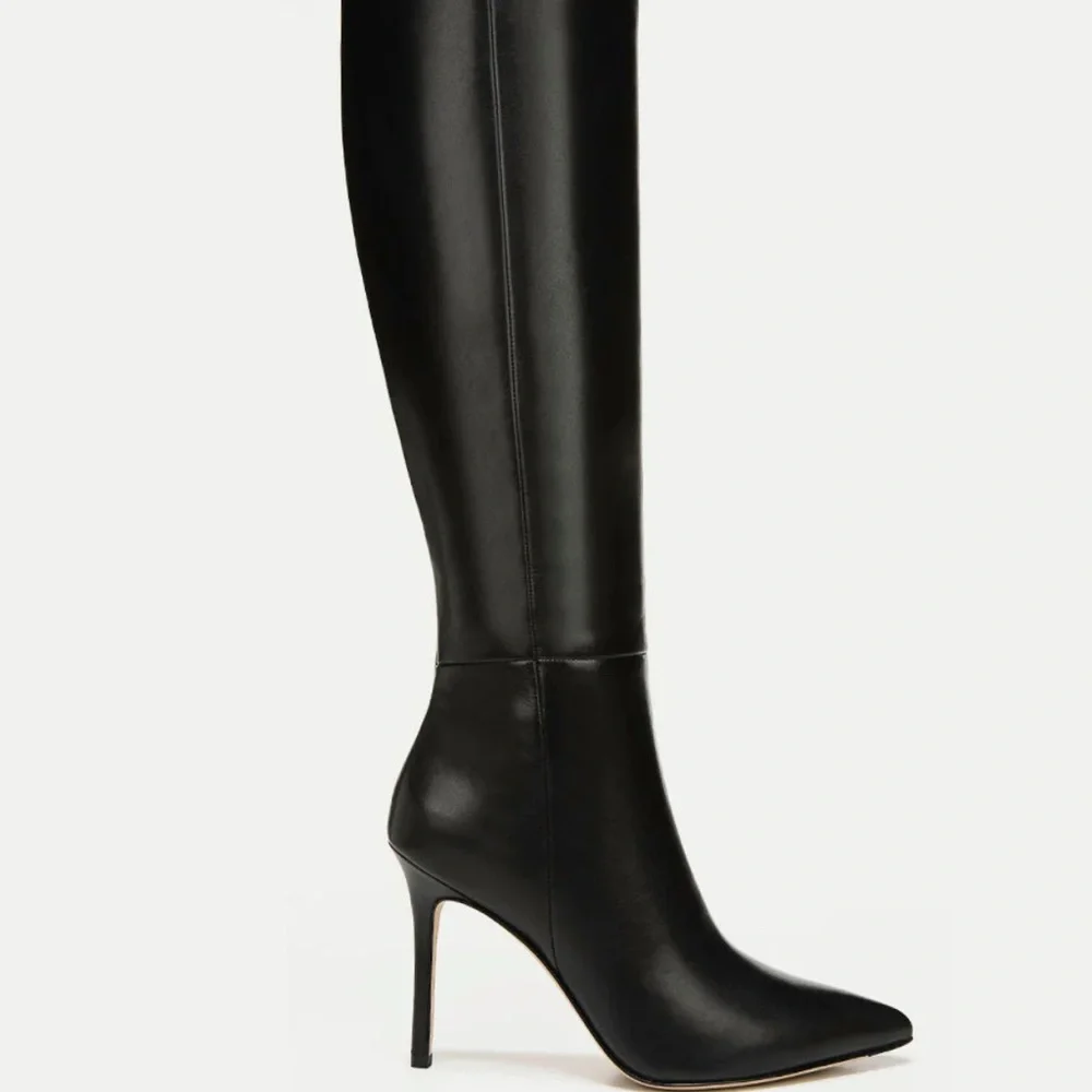 Veronica Beard Black Leather Over-the-Knee Pointed Toe Boots
